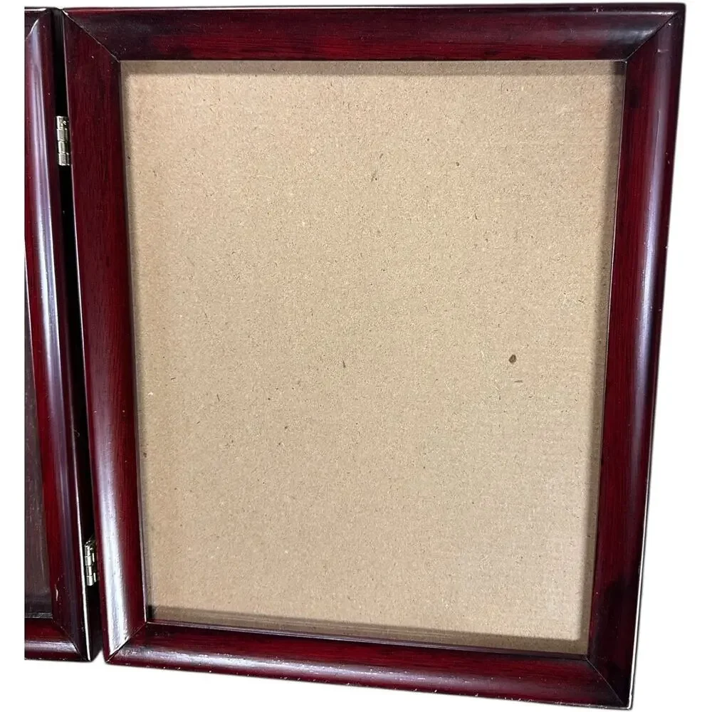 Vintage Cherry Wood Double Hinged Picture Photo Frame 8” X 10” Wood Panel Back